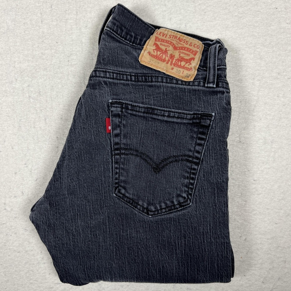 Levis 514 Jeans Mens 29x30 Gray Dark Wash Straight Leg Classic Denim Pants‎